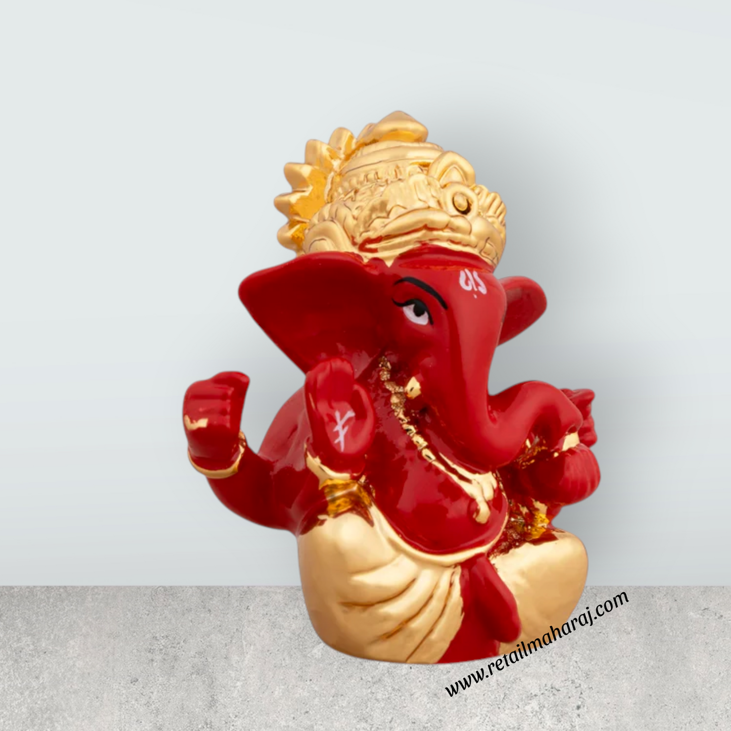 Ganesh Murti - 2 x 1.75 Inches | Metal Gold Polish Ganpati Idol/ Sitting Vinayaka Statue for Pooja - Retail Maharaj