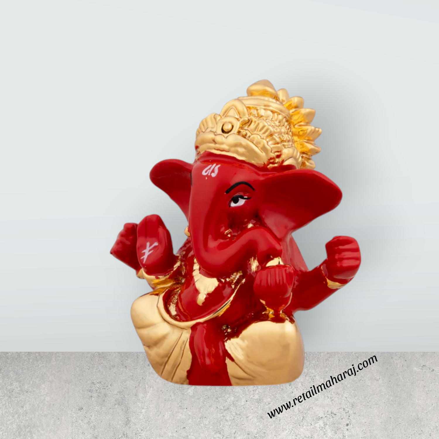 Ganesh Murti - 2 x 1.75 Inches | Metal Gold Polish Ganpati Idol/ Sitting Vinayaka Statue for Pooja - Retail Maharaj