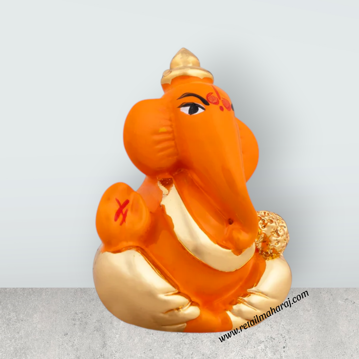 Ganesh Murti - 1.5 x 1.25 Inches | Metal Gold Polish Ganpati Murti/ Sitting Vinayaka Statue for Pooja - Retail Maharaj