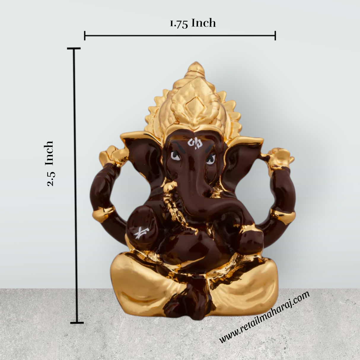 Ganesh Murti - 2.5 x 1.75 Inches | Metal Gold Polish Ganpati Statue/ Sitting Ganesh Idol for Pooja - Retail Maharaj