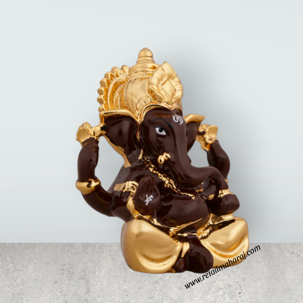 Ganesh Murti - 2.5 x 1.75 Inches | Metal Gold Polish Ganpati Statue/ Sitting Ganesh Idol for Pooja - Retail Maharaj