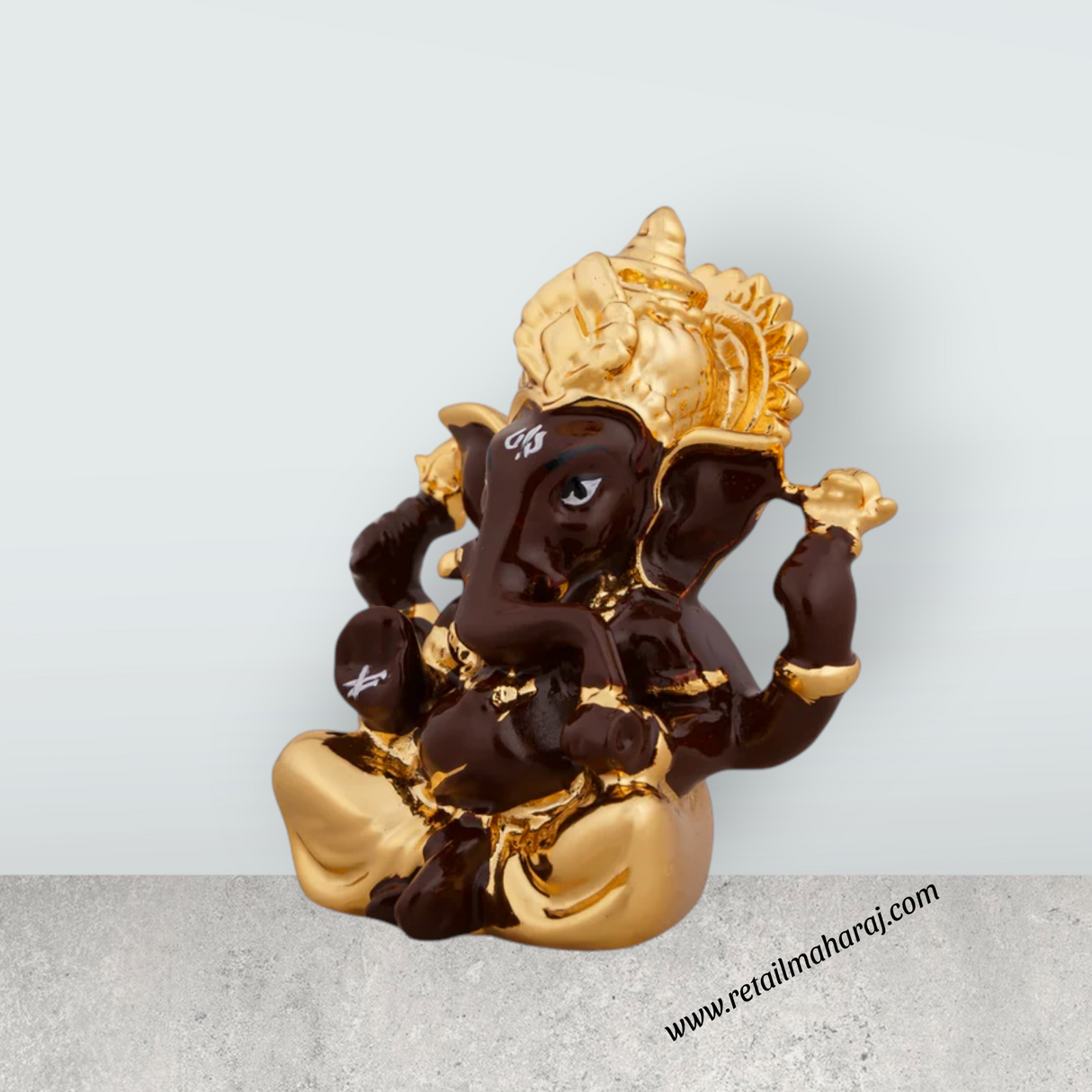 Ganesh Murti - 2.5 x 1.75 Inches | Metal Gold Polish Ganpati Statue/ Sitting Ganesh Idol for Pooja - Retail Maharaj