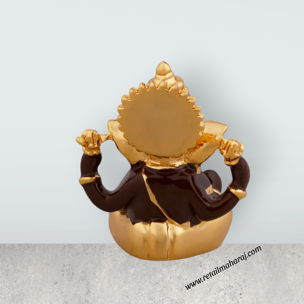 Ganesh Murti - 2.5 x 1.75 Inches | Metal Gold Polish Ganpati Statue/ Sitting Ganesh Idol for Pooja - Retail Maharaj