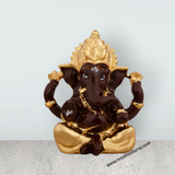 Ganesh Murti - 2.5 x 1.75 Inches | Metal Gold Polish Ganpati Statue/ Sitting Ganesh Idol for Pooja - Retail Maharaj