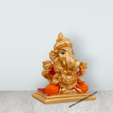 Ganesh Murti Sitting On Bajot - 2.75 x 2 Inches | Metal Gold Polish Vinayaka Statue/ Ganpati Statue for Pooja - Retail Maharaj