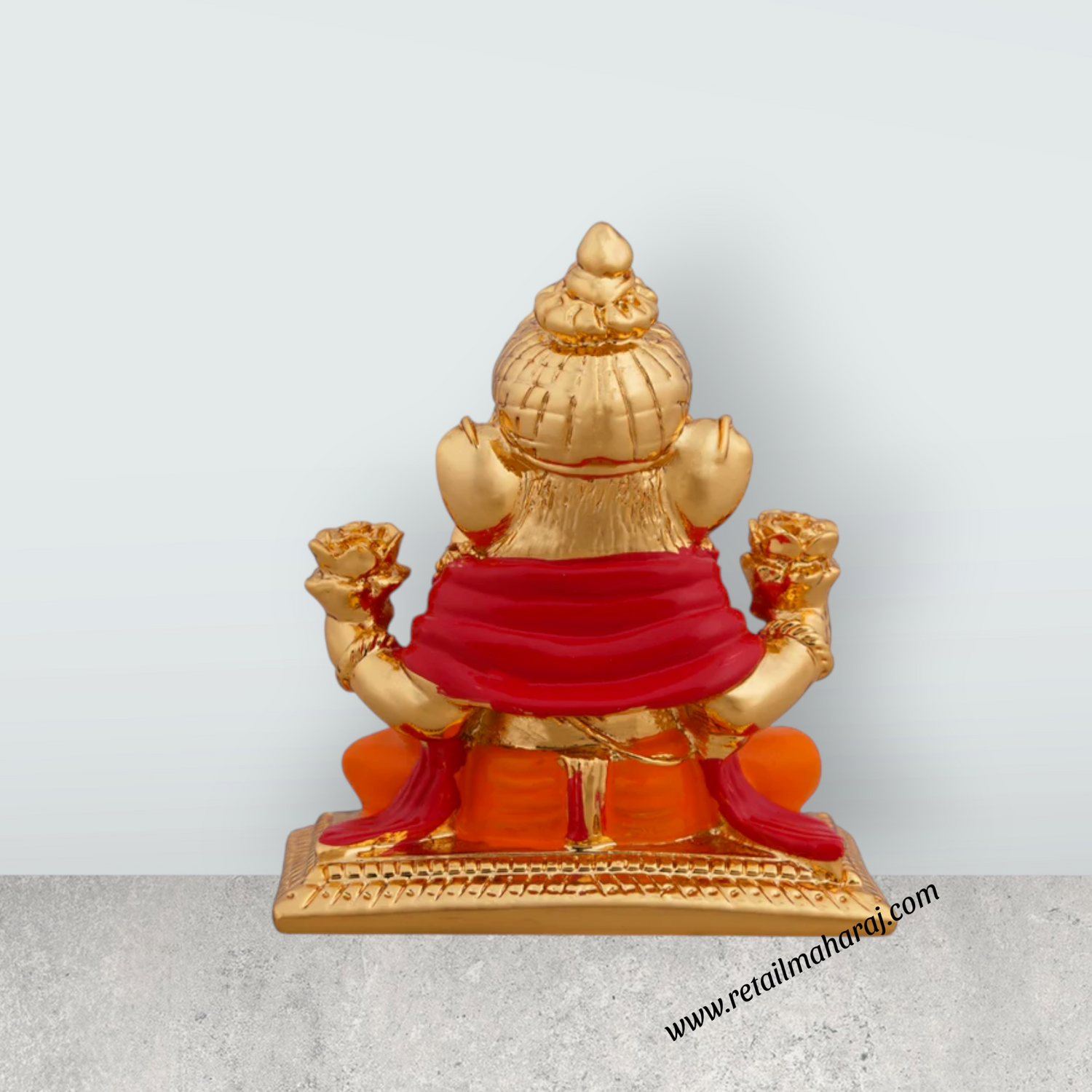Ganesh Murti Sitting On Bajot - 2.75 x 2 Inches | Metal Gold Polish Vinayaka Statue/ Ganpati Statue for Pooja - Retail Maharaj