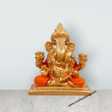 Ganesh Murti Sitting On Bajot - 2.75 x 2 Inches | Metal Gold Polish Vinayaka Statue/ Ganpati Statue for Pooja - Retail Maharaj