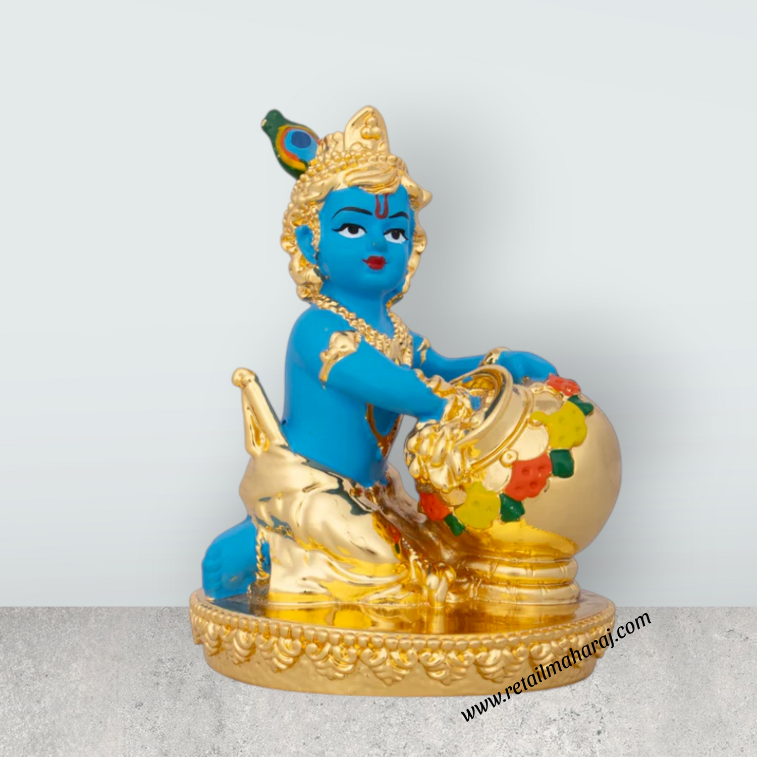 Butter Krishna Idol - 4 x 3 Inches | Krishna Statue/ Ceramic Sculpture for Pooja/ 235 Gms Approx