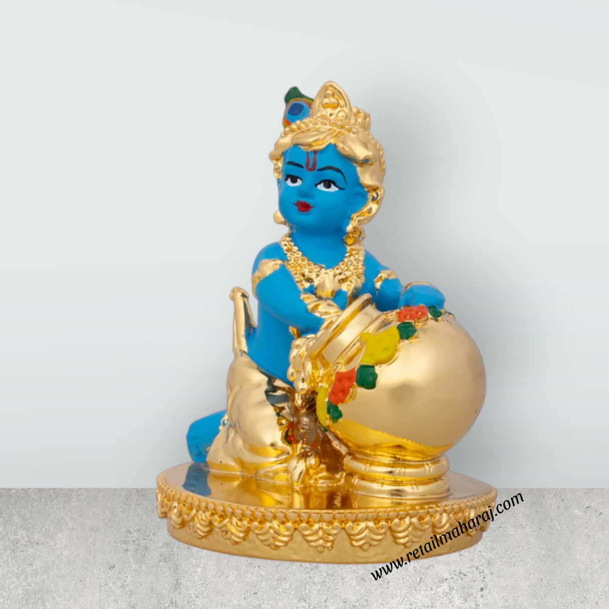 Butter Krishna Idol - 4 x 3 Inches | Krishna Statue/ Ceramic Sculpture for Pooja/ 235 Gms Approx