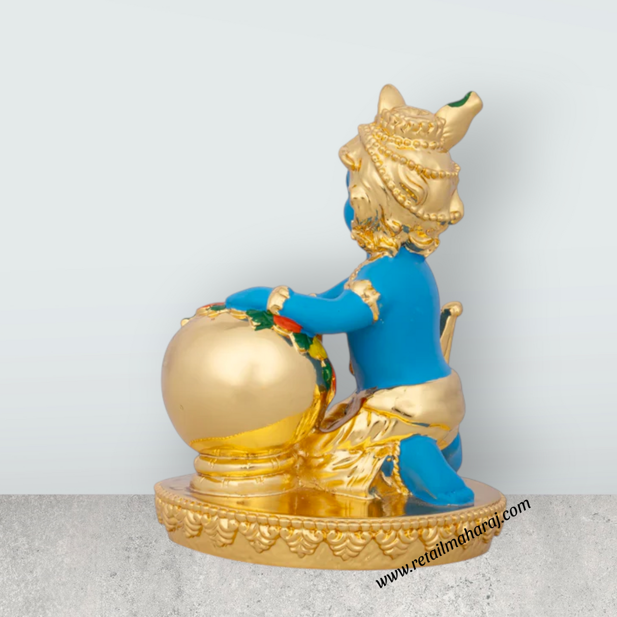 Butter Krishna Idol - 4 x 3 Inches | Krishna Statue/ Ceramic Sculpture for Pooja/ 235 Gms Approx