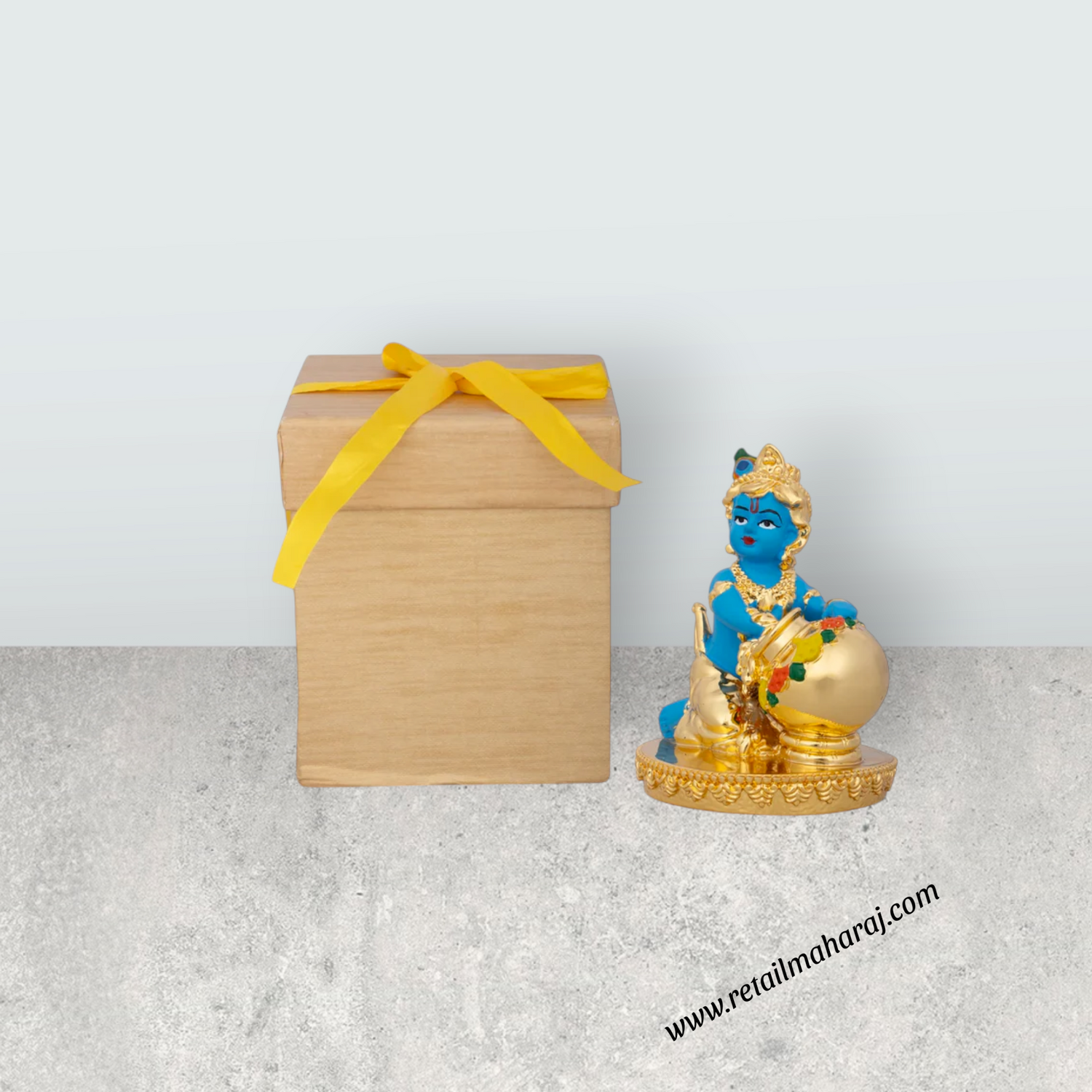 Butter Krishna Idol - 4 x 3 Inches | Krishna Statue/ Ceramic Sculpture for Pooja/ 235 Gms Approx