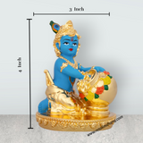 Butter Krishna Idol - 4 x 3 Inches | Krishna Statue/ Ceramic Sculpture for Pooja/ 235 Gms Approx