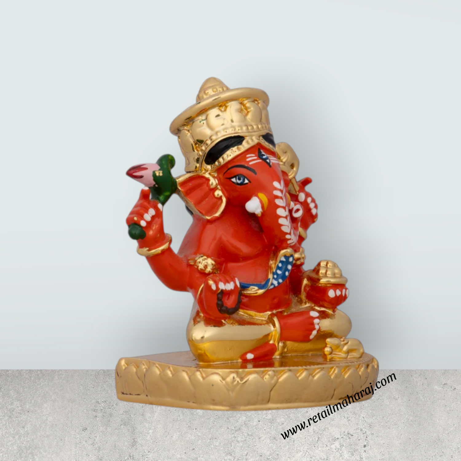 Mukut Ganesh Murti - 3 x 2 Inches | Ceramic Sculpture/ Vinayaka Statue/ Ganpati Idol for Pooja/ 85 Gms Approx - Retail Maharaj