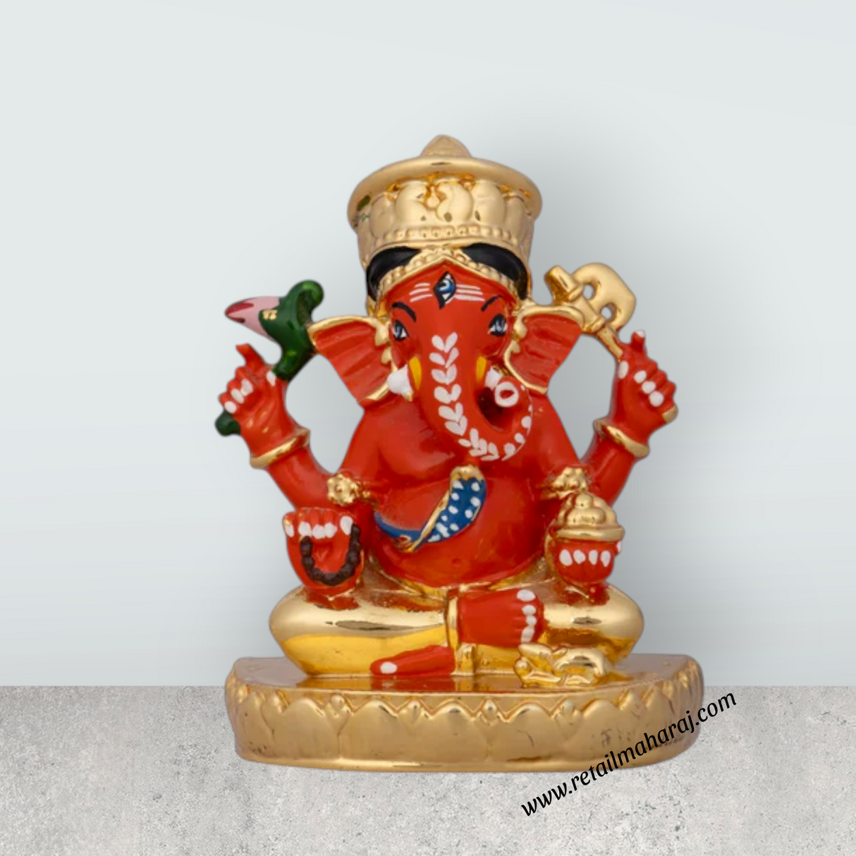 Mukut Ganesh Murti - 3 x 2 Inches | Ceramic Sculpture/ Vinayaka Statue/ Ganpati Idol for Pooja/ 85 Gms Approx - Retail Maharaj