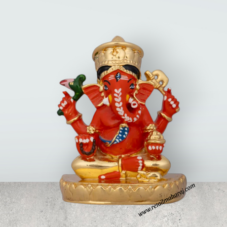 Mukut Ganesh Murti - 3 x 2 Inches | Ceramic Sculpture/ Vinayaka Statue/ Ganpati Idol for Pooja/ 85 Gms Approx - Retail Maharaj