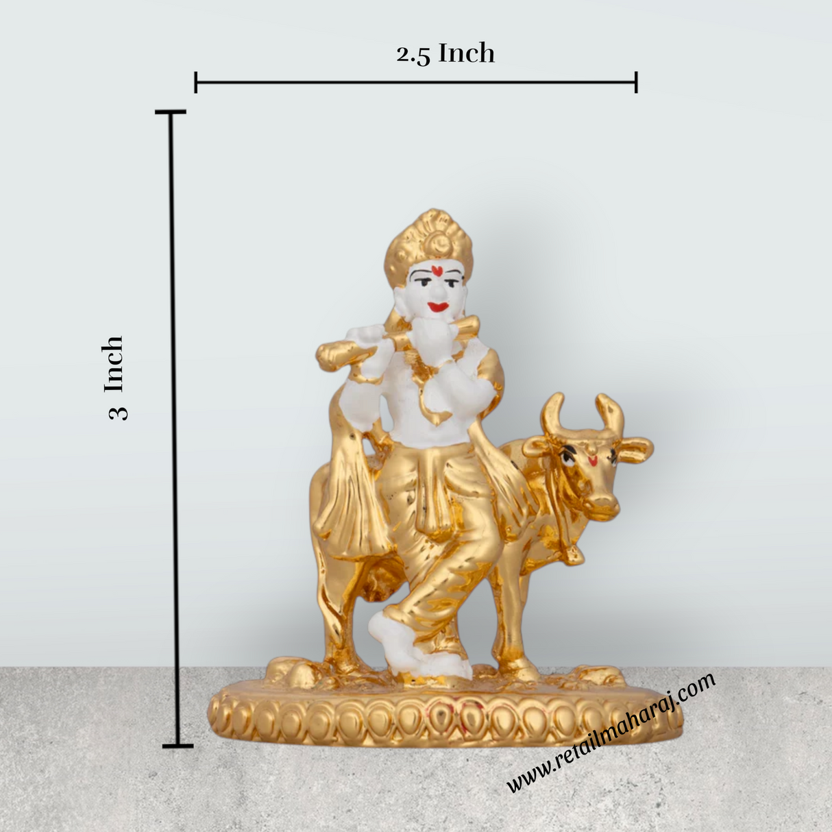 Cow Krishna Murti - 3 x 2.5 Inches | Krishna Statue/ Ceramic Sculpture for Pooja/ 70 Gms Approx - Retail Maharaj