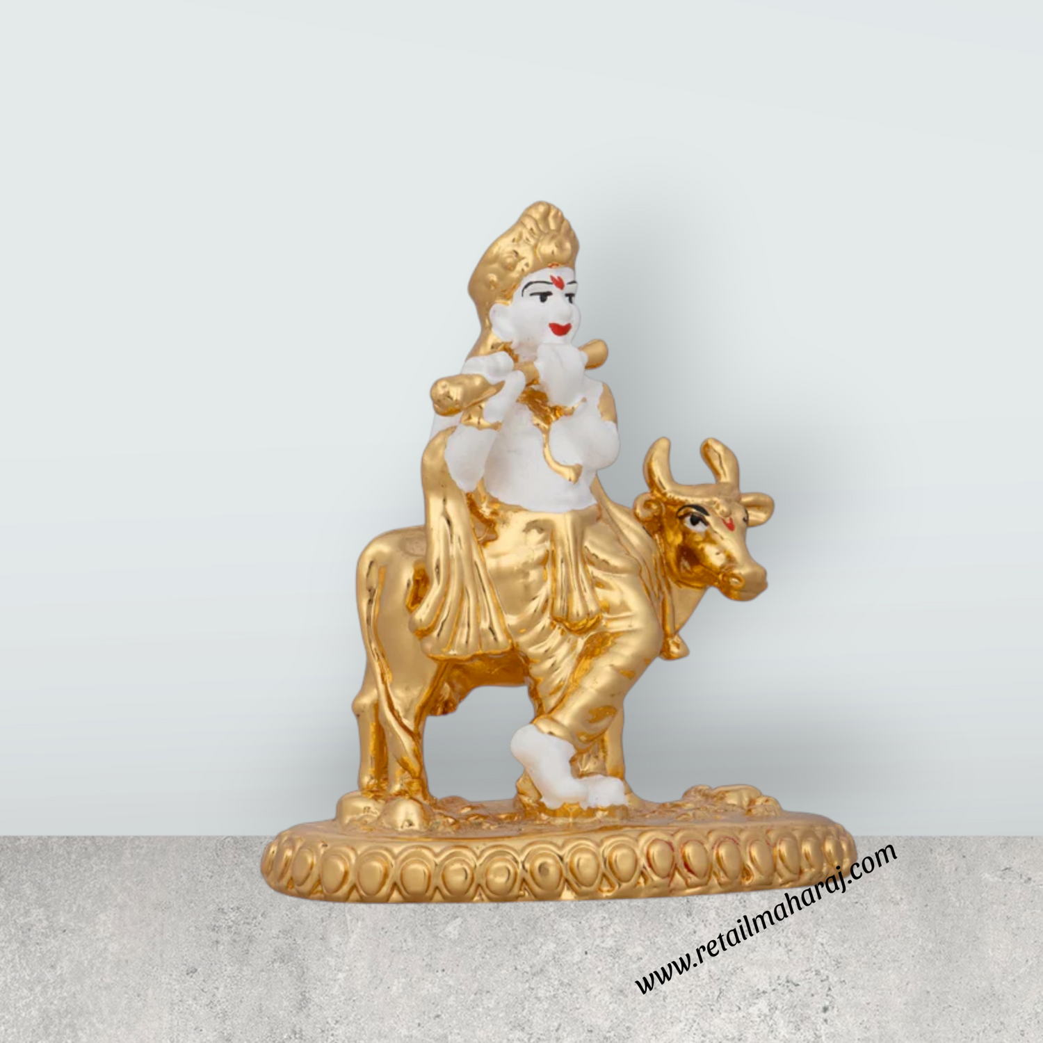 Cow Krishna Murti - 3 x 2.5 Inches | Krishna Statue/ Ceramic Sculpture for Pooja/ 70 Gms Approx - Retail Maharaj