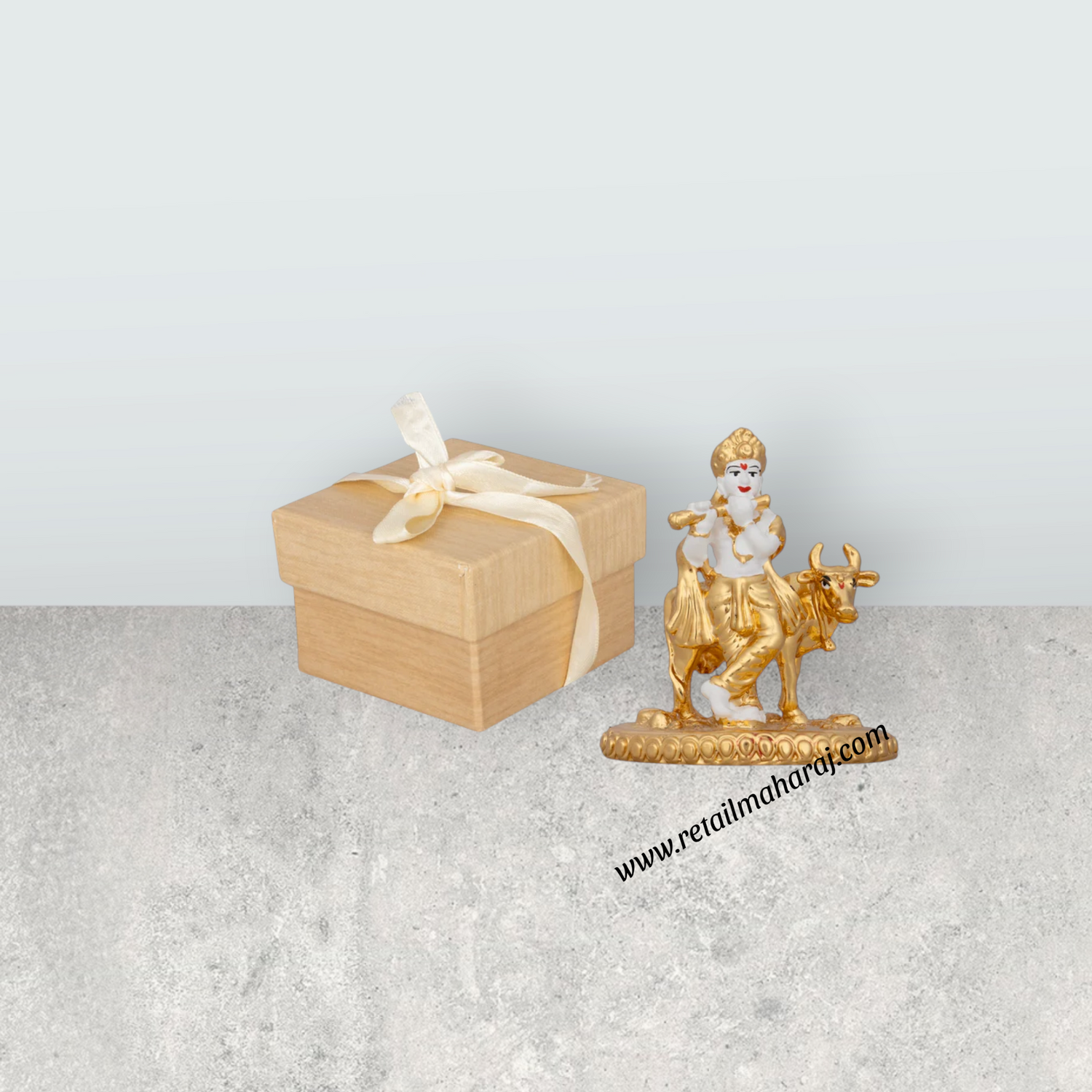 Cow Krishna Murti - 3 x 2.5 Inches | Krishna Statue/ Ceramic Sculpture for Pooja/ 70 Gms Approx - Retail Maharaj