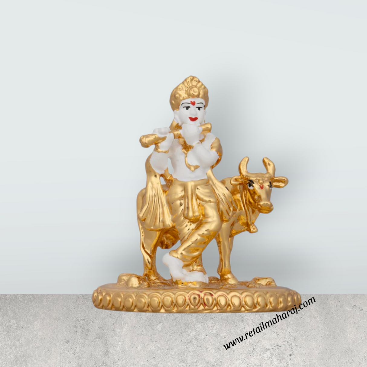 Cow Krishna Murti - 3 x 2.5 Inches | Krishna Statue/ Ceramic Sculpture for Pooja/ 70 Gms Approx - Retail Maharaj