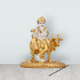 Cow Krishna Murti - 3 x 2.5 Inches | Krishna Statue/ Ceramic Sculpture for Pooja/ 70 Gms Approx - Retail Maharaj