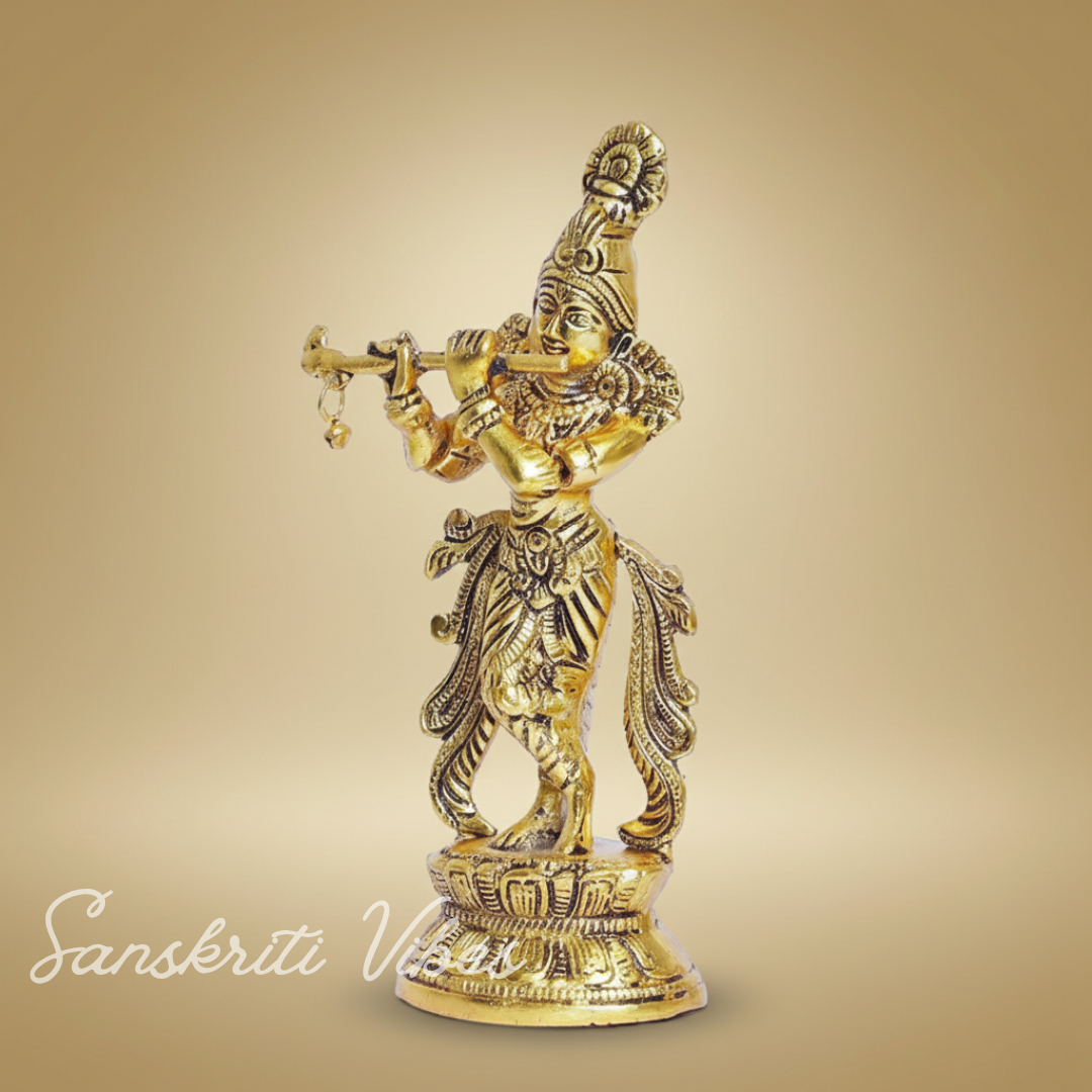 Lord Krishna Metal Statue – Decorative Showpiece for Home Temple & Pooja by Sanskriti Vibes | Glossy Finish - Retail Maharaj