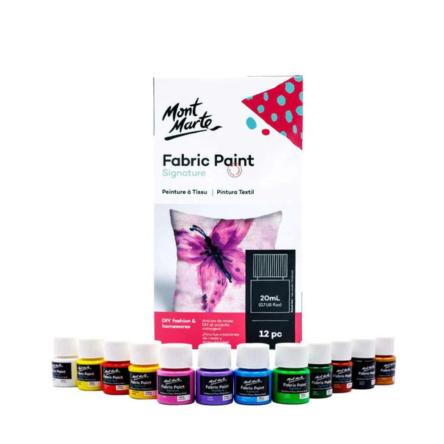 Mont Marte Fabric Colour Paint Set 12 Pieces 20ml Each - Retail Maharaj