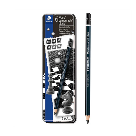 Staedtler Mars Lumograph Black Artist Pencil Set 6 Shades for Deep Sketching and Shading - Retail Maharaj