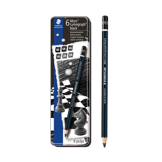 Staedtler Mars Lumograph Black Artist Pencil Set 6 Shades for Deep Sketching and Shading - Retail Maharaj