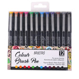 Brustro Colour Brush Pens Set of 12, Pigment-Based Brush Tips for Drawing and Calligraphy - Retail Maharaj