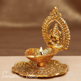 Aluminium Metal Ganesh Diya with Swastik Engraving – Gold Plated Hath Deepak Ganesh Statue for Home Decor & Auspicious Puja (Glossy Finish, Made in India)