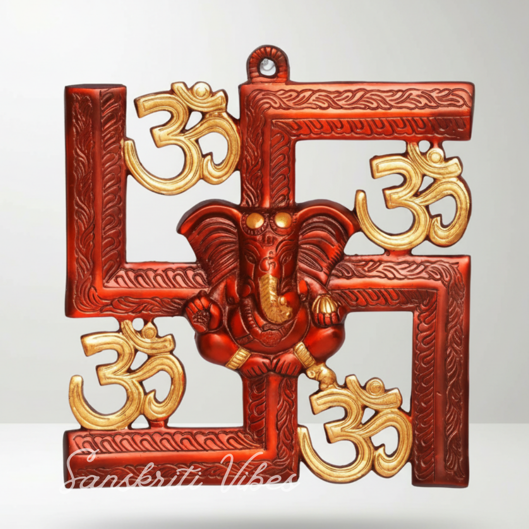 Metal Wall Hanging Swastik Ganesha Ji – Handcrafted Ganpati Wall Decor for Home, Temple & Auspicious Gifting (Glossy Finish, Made in India)