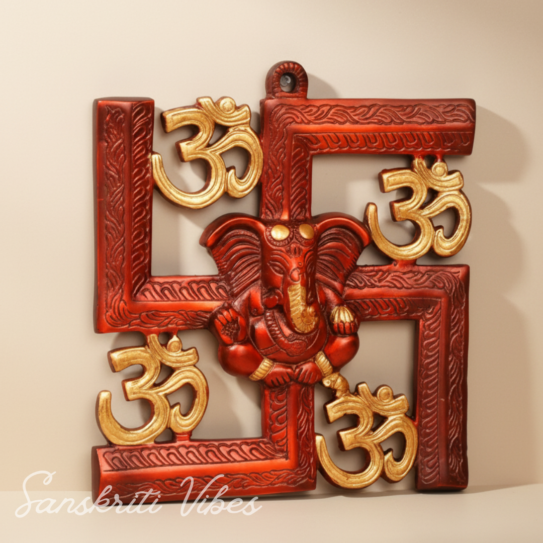 Metal Wall Hanging Swastik Ganesha Ji – Handcrafted Ganpati Wall Decor for Home, Temple & Auspicious Gifting (Glossy Finish, Made in India)