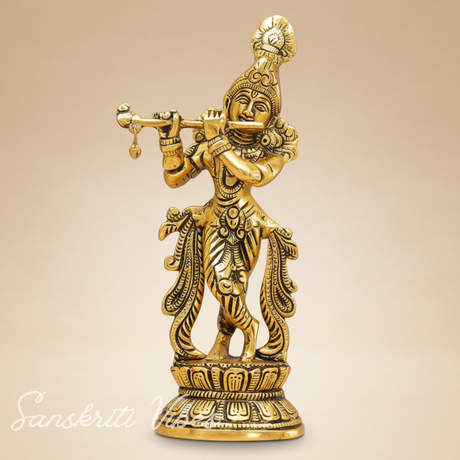 Lord Krishna Metal Statue – Decorative Showpiece for Home Temple & Pooja by Sanskriti Vibes | Glossy Finish - Retail Maharaj