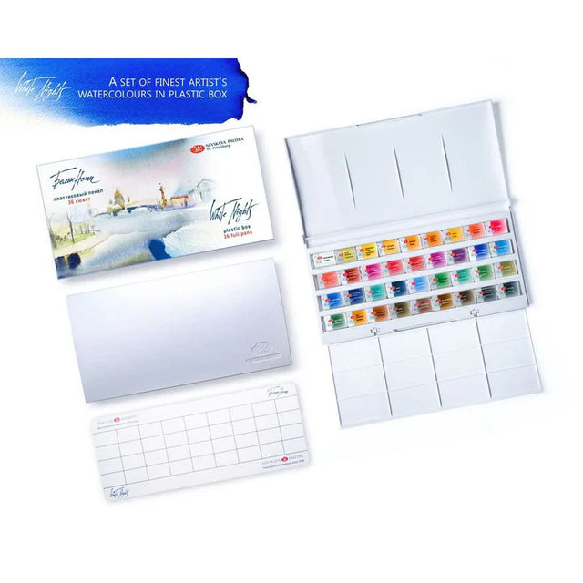 White Nights Artist's Watercolour Cake Set of 36 Pans for Professional Painting - Retail Maharaj
