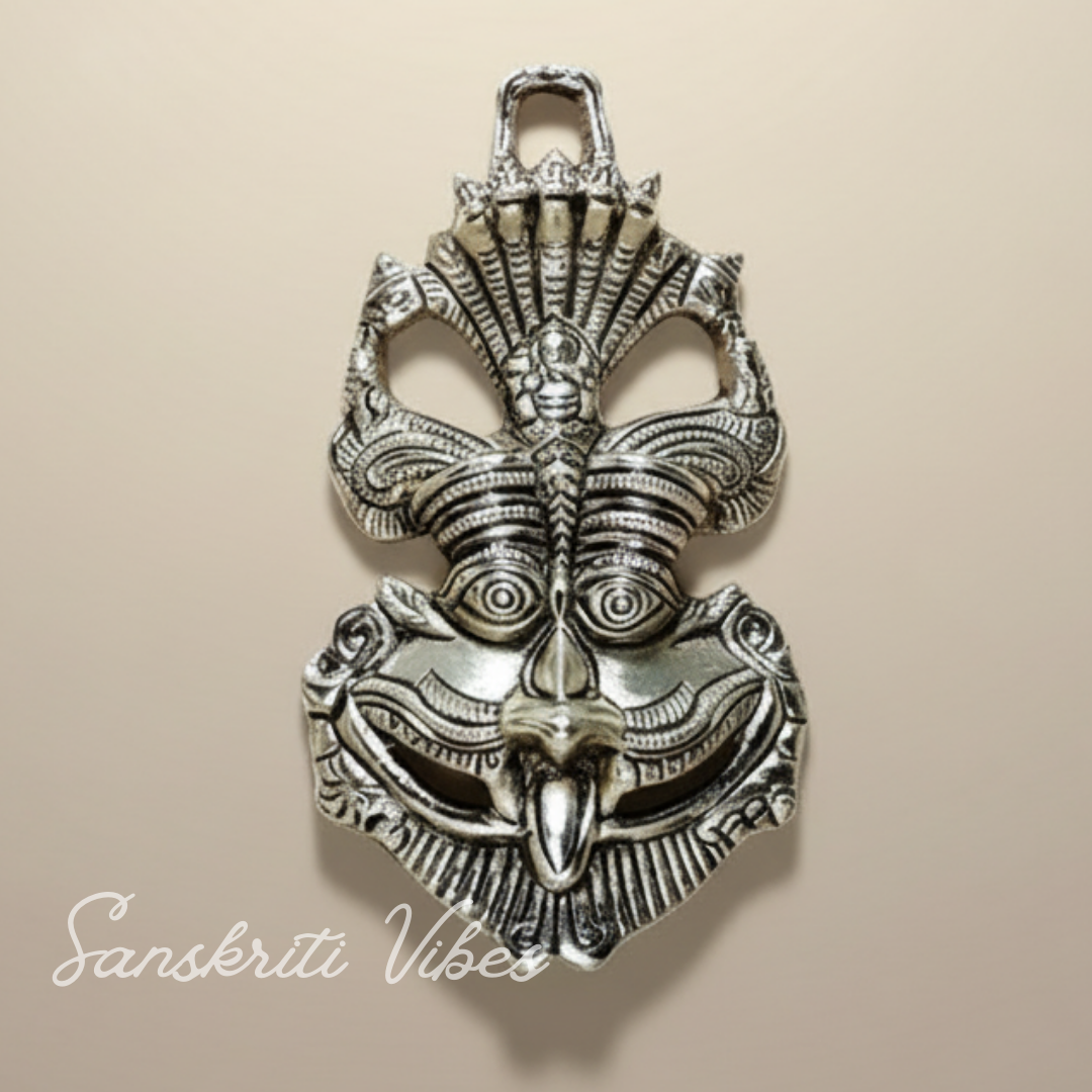 Metal Feng Shui Vastu Nazar Battu Wall Hanging with Naag Ganesha Suraksha Kawach Mask for Evil Eye Protection (Glossy Finish, Metal, Made in India)