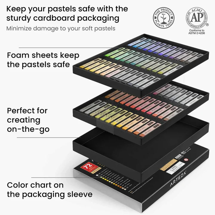 Arteza Soft Pastels for Artists Set of 72 Chalk Pastels for Artists Sticks Chalk Crayons - Retail Maharaj