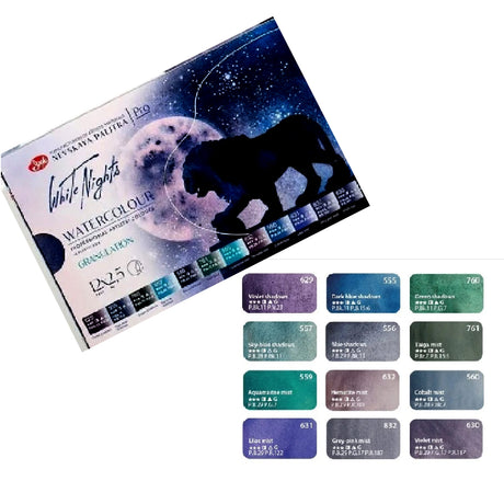 White Nights Granulating Watercolour 12 Full Pans Set - Retail Maharaj