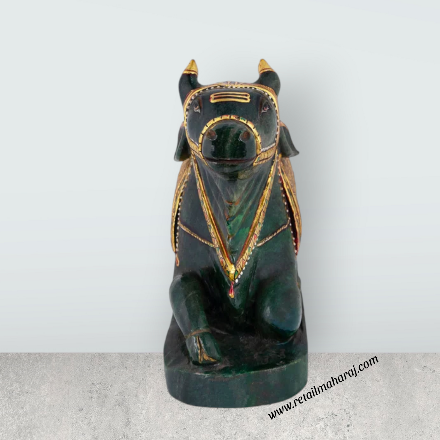 Nandi Murti - 8.5 x 10 Inches | Jade Green Idol / Nandi Statue / Nandi Bhagavan / NandiDeva / Decor for Pooja - Retail Maharaj