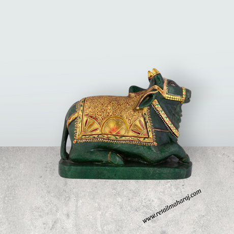 Nandi Murti - 8.5 x 10 Inches | Jade Green Idol / Nandi Statue / Nandi Bhagavan / NandiDeva / Decor for Pooja - Retail Maharaj