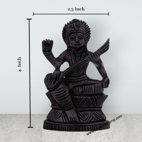Saraswati Murti - 4 x 2.5 Inches | Karungali Statue/ Saraswathy Idol for Pooja/ 50 Gms Approx - Retail Maharaj