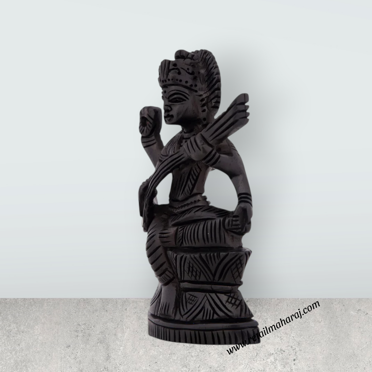 Saraswati Murti - 4 x 2.5 Inches | Karungali Statue/ Saraswathy Idol for Pooja/ 50 Gms Approx - Retail Maharaj