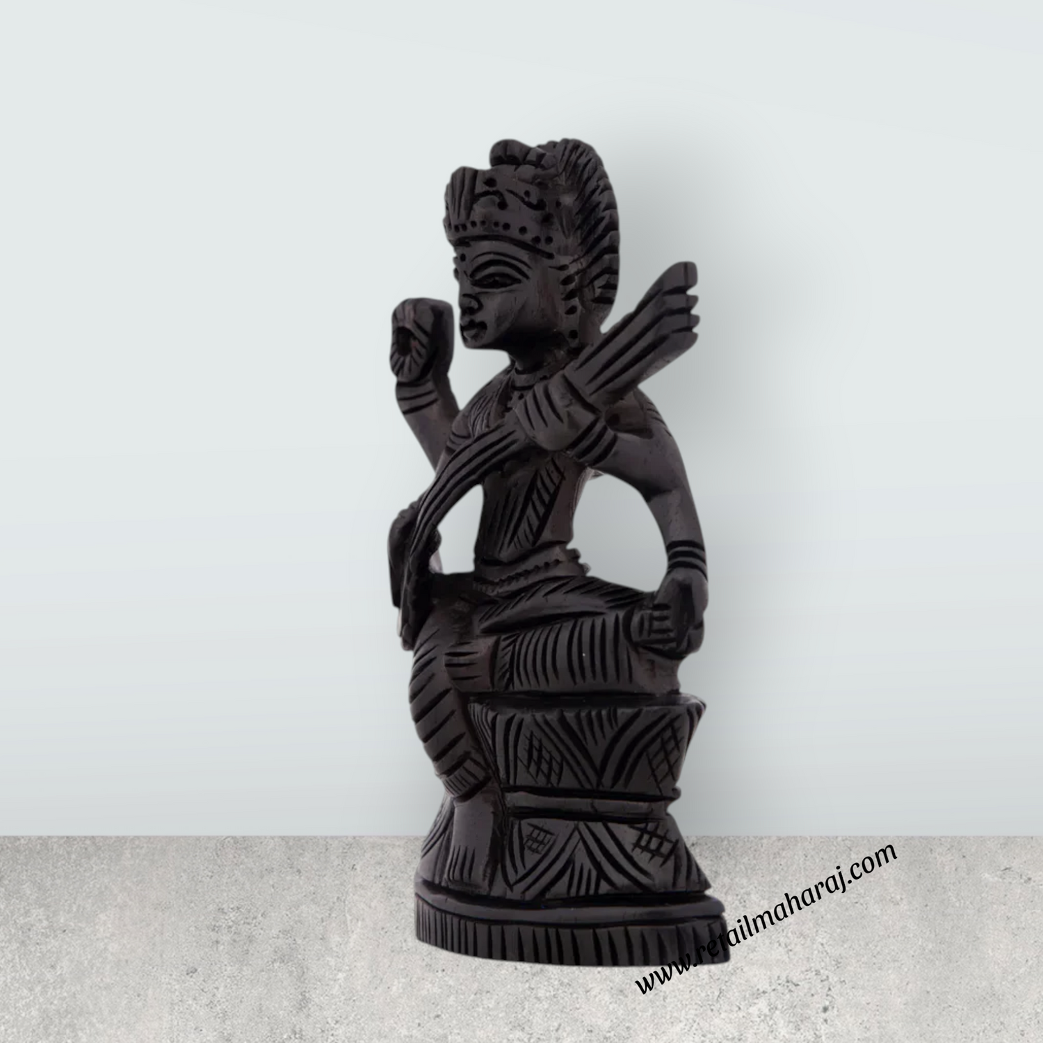 Saraswati Murti - 4 x 2.5 Inches | Karungali Statue/ Saraswathy Idol for Pooja/ 50 Gms Approx - Retail Maharaj