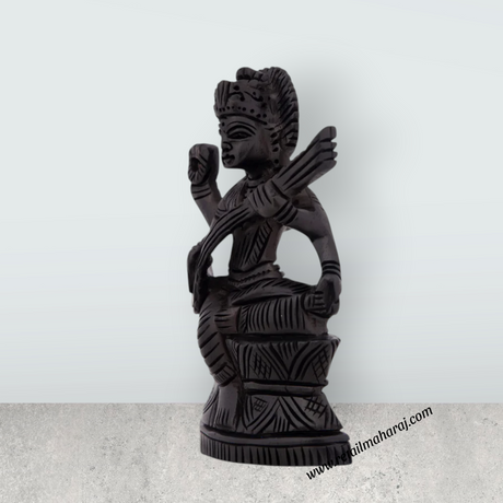 Saraswati Murti - 4 x 2.5 Inches | Karungali Statue/ Saraswathy Idol for Pooja/ 50 Gms Approx - Retail Maharaj