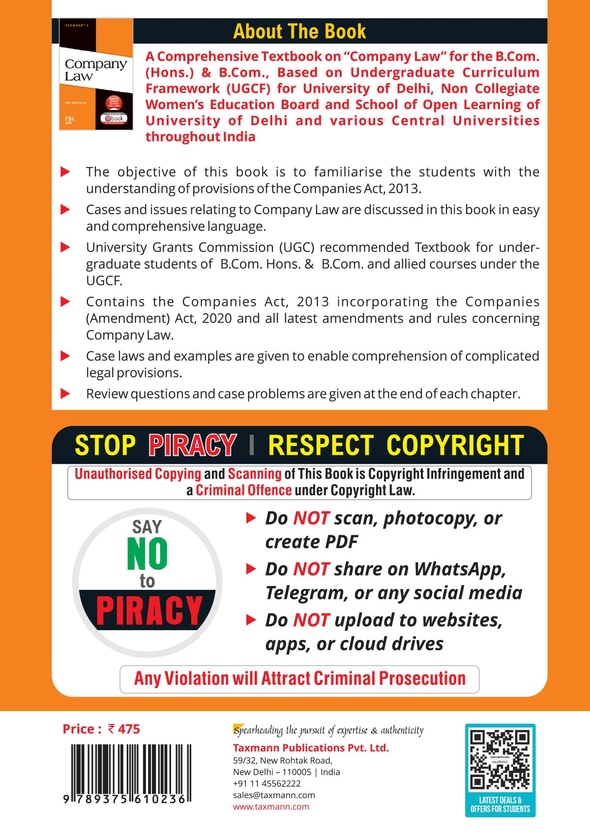 Taxmann's Company Law – Comprehensively Updated | NEP-aligned Textbook that Clearly Explains Indian Company Law with Amendments & Insolvency Provisions—Combining Concepts & Application - Retail Maharaj