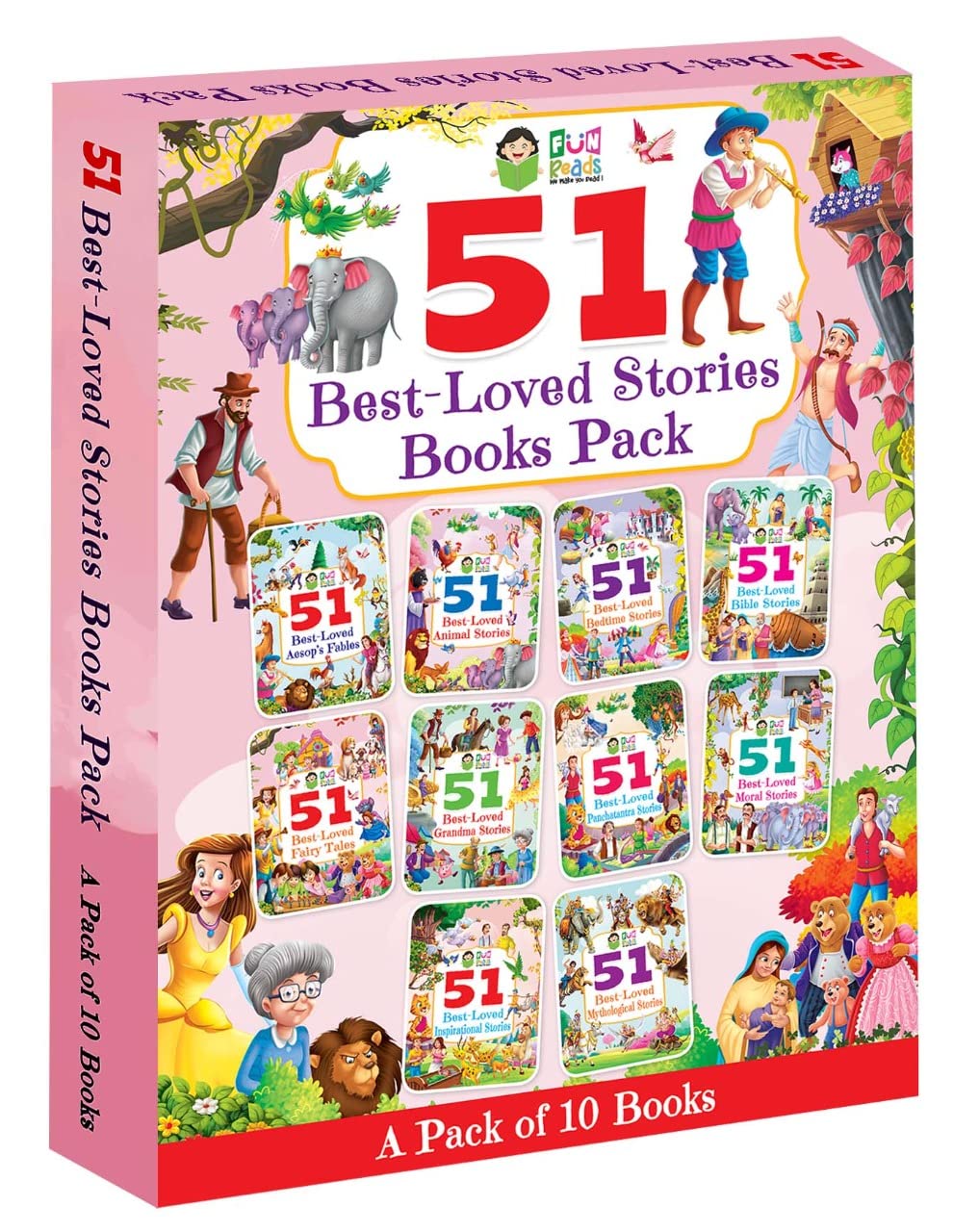 FUN READS 51 Best Loved Stories | Pack of 10 Books | Paperback Edition | Pastime Favorite | Bedtime Stories | Mythological, Fairy Tales & Moral Knowledge Books for Children - Retail Maharaj