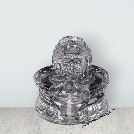 Shivling With Shivan Face Murti - 5 x 7 Inches | Belgium Glass Shiva Lingam / Glass Shivalinga for Pooja - Retail Maharaj