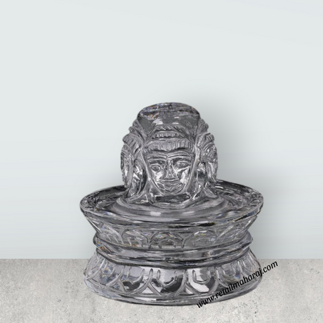 Shivling With Shivan Face Murti - 5 x 7 Inches | Belgium Glass Shiva Lingam / Glass Shivalinga for Pooja - Retail Maharaj