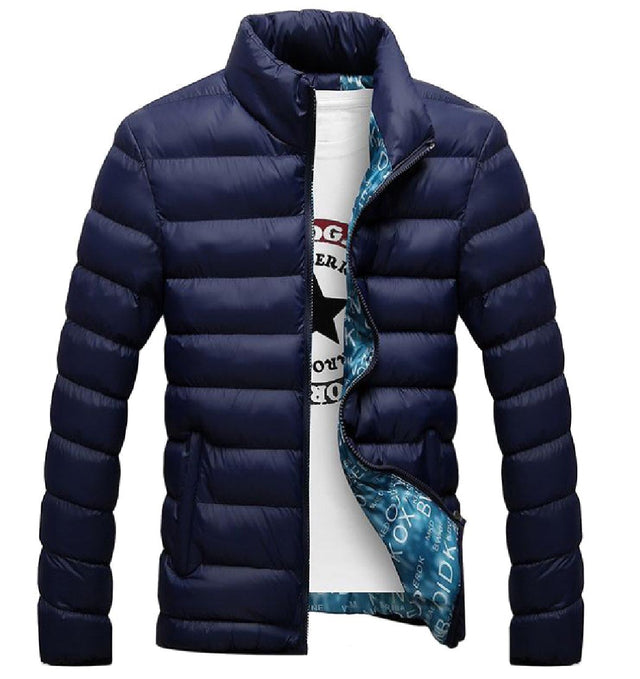 AngelSpace Men Front-Zip Thick Solid Stand Collar Outwear Down Outerwear Royal Blue S - Retail Maharaj