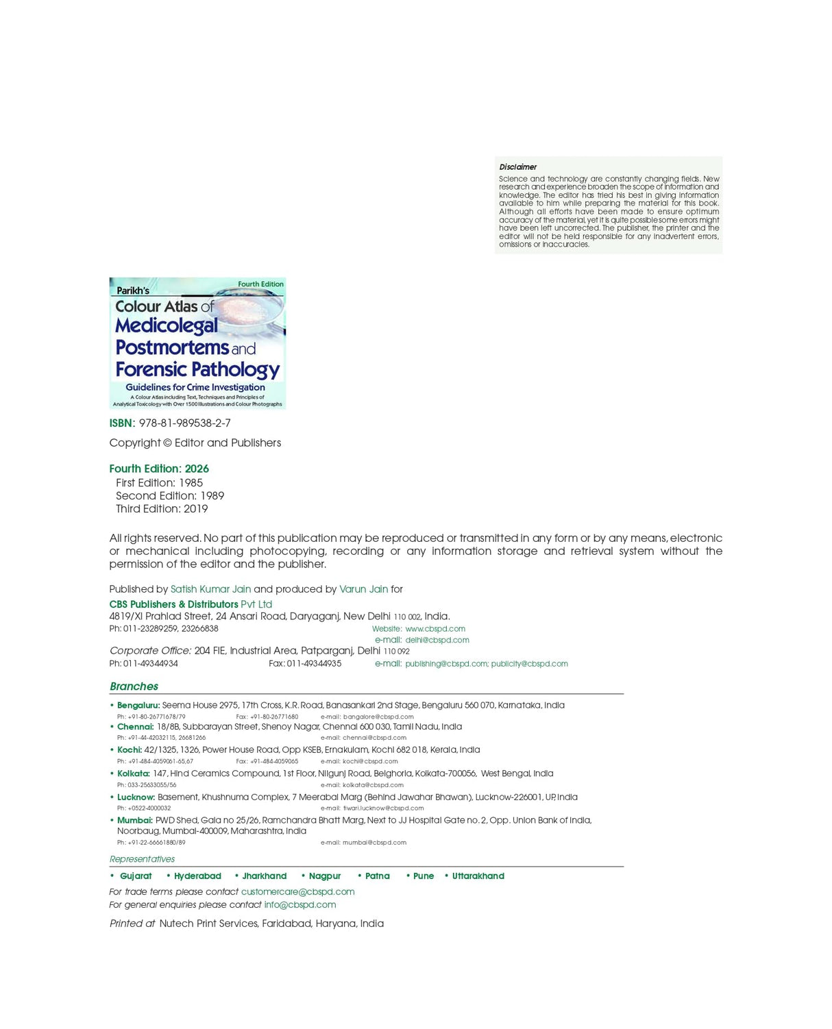 Parikh’s Colour Atlas of Medicolegal Postmortems and Forensic Pathology, 4/e Guidelines for Crime Investigation (HB 2025 ) - Retail Maharaj