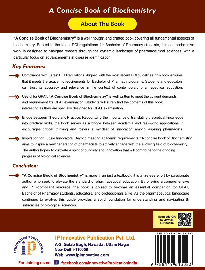 A Concise Book of Biochemistry (For B.Pharm and GPAT Examination) - Retail Maharaj